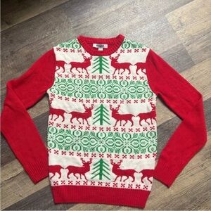 Festive Red and Green ugly sweater Reindeer Sweater Imagin8 S holiday pull over